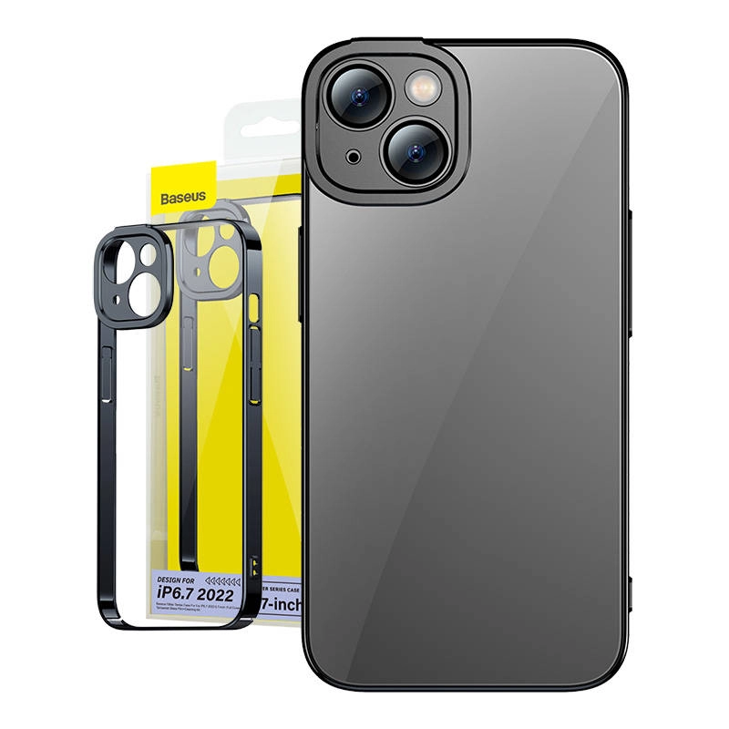 Levně Baseus Sada průhledného pouzdra Glitter a tvrzeného skla iPhone 14 Plus černé