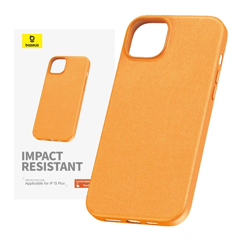 Levně Baseus Phone iPhone 15 Plus Fauxther Series oranžové