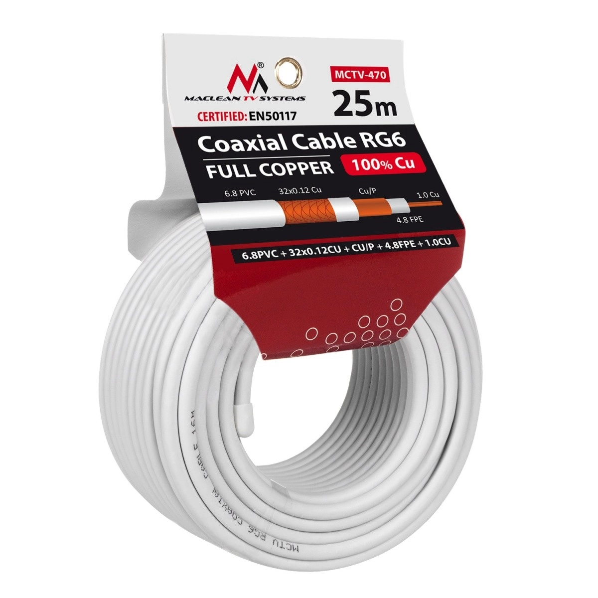 Levně Koaxiální kabel RG6 Maclean 25 m