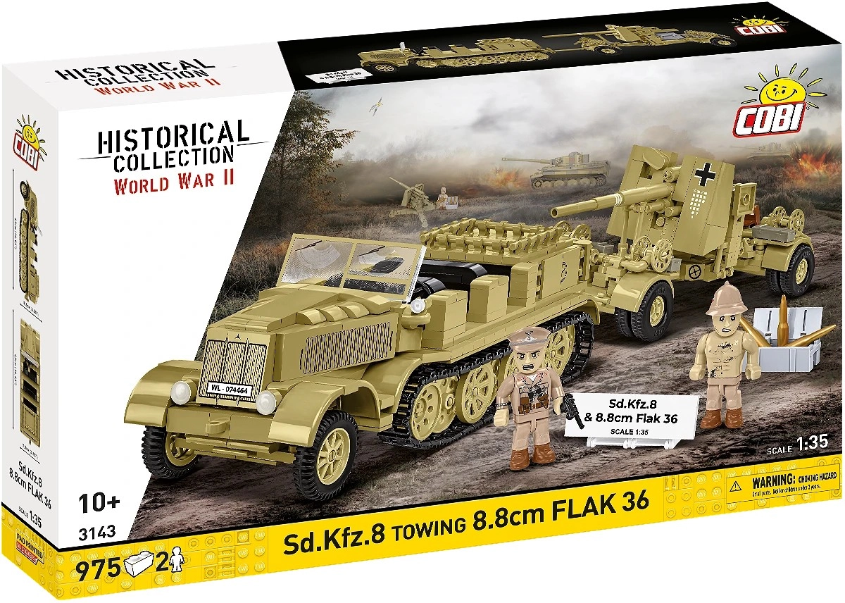 Levně COBI 3143 World War II Německé polopásové vozidlo Sd.Kfz. 8 & dělo 8,8 cm FlaK 36 1:35