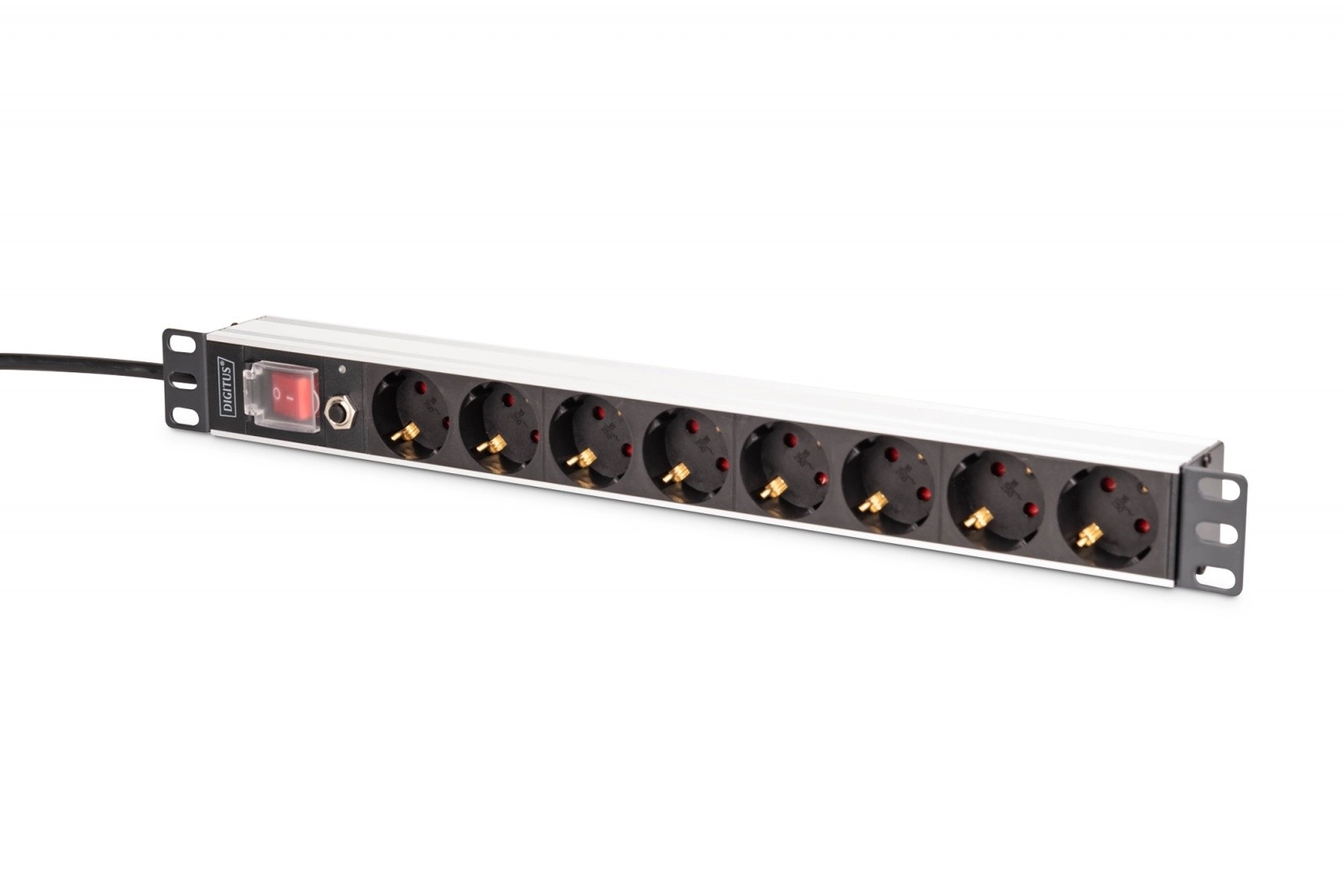 Levně Racková PDU lišta 19'' s ochranou proti přetížení, 8 zásuvek Schuko, 2m kabel, 16 A, hliníková