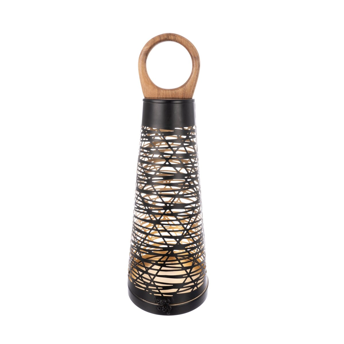 Levně Svícen kov/dřevo CONE černý/zlatý 19x19x55 cm