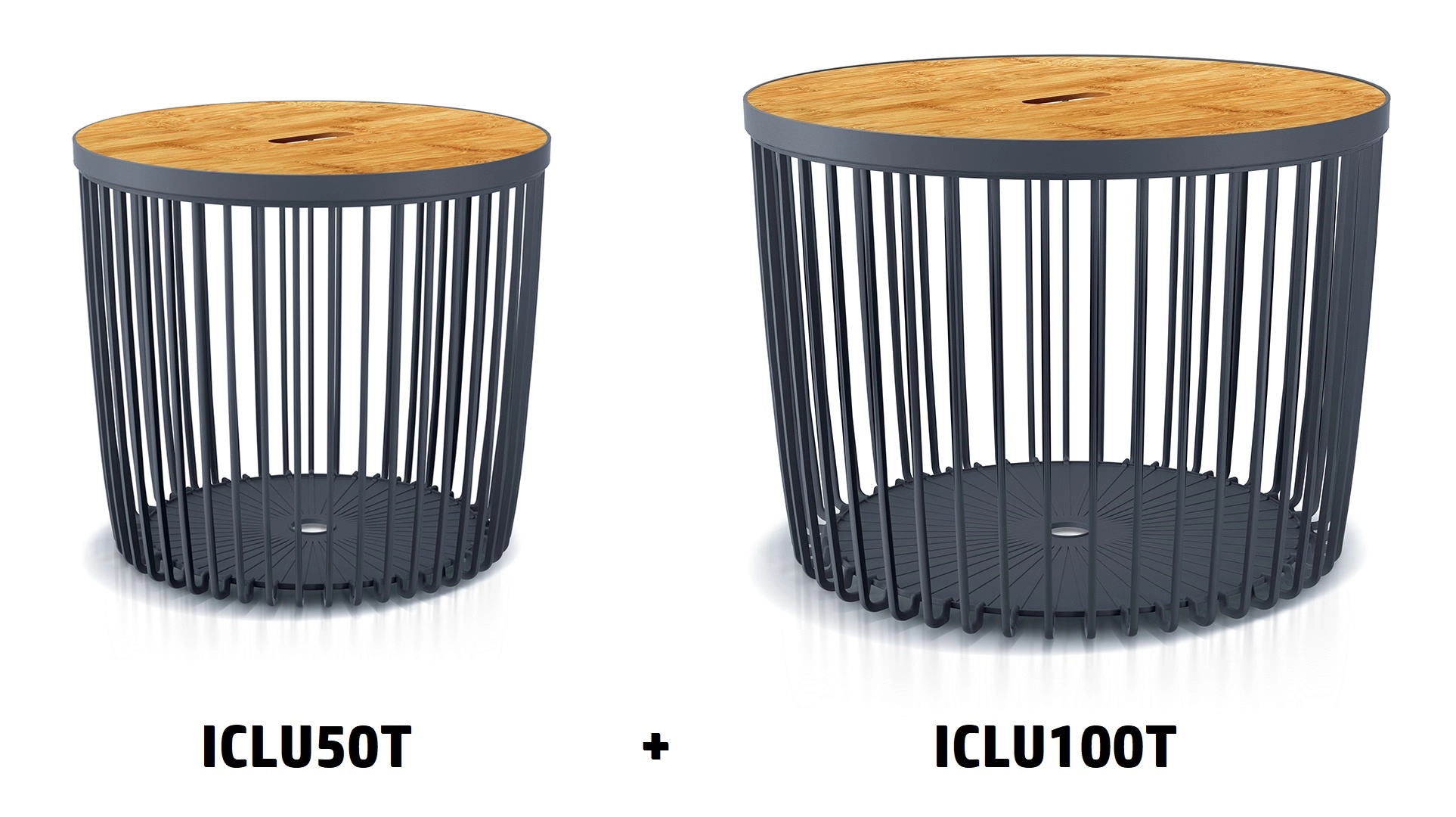 Levně Prosperplast Set 2 univerzálních košů CLUBO s bambusovými víky 50+100l antracit
