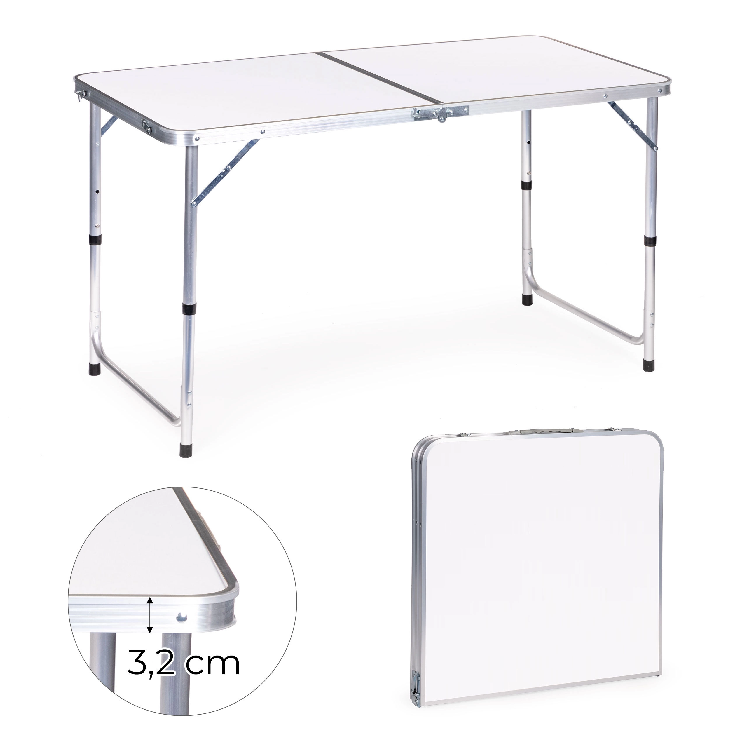 Levně Skládací turistický stůl MultiGarden, bílá deska 120 × 60 cm
