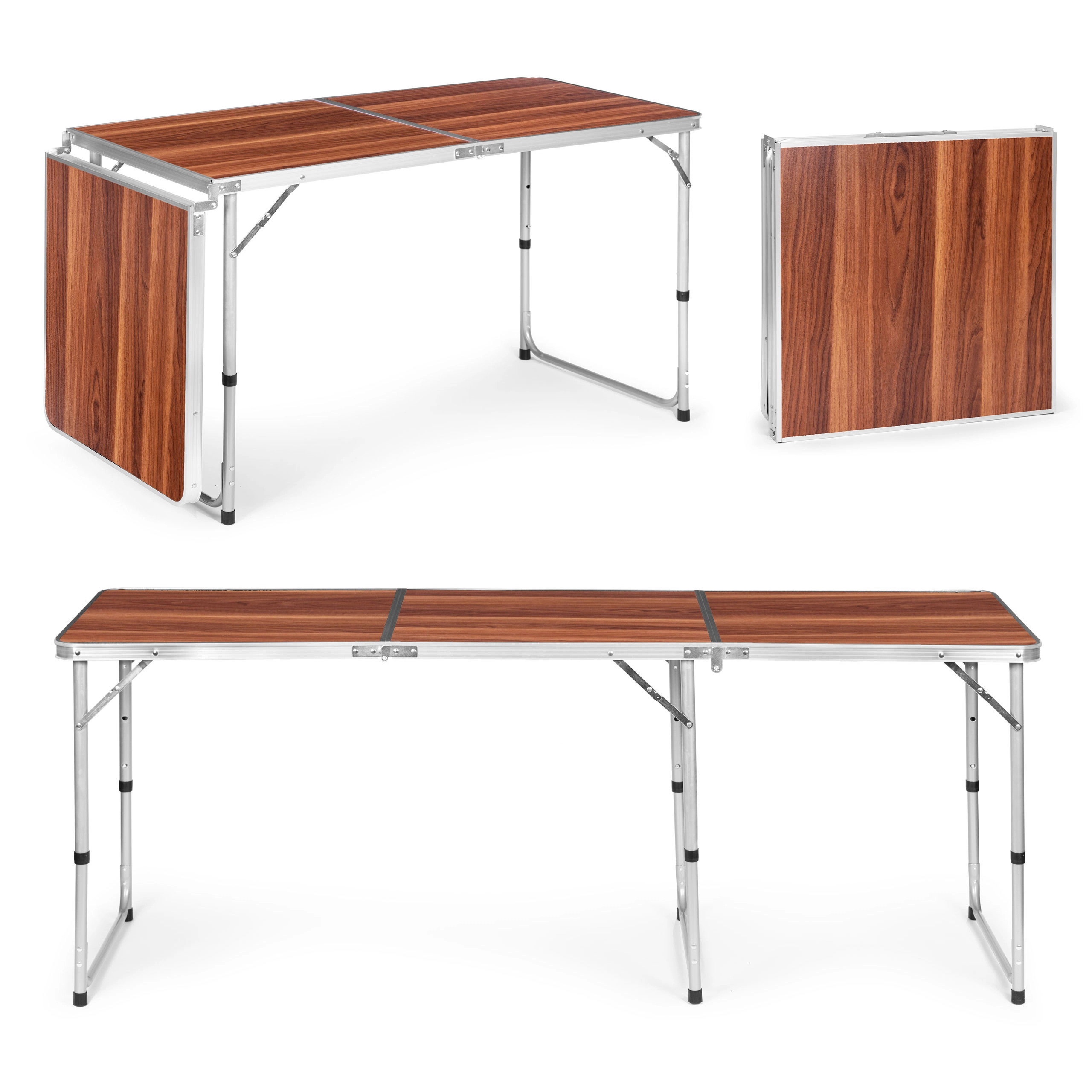Levně Skládací turistický stůl s hnědou deskou 180 × 60 cm MULTIGARDEN