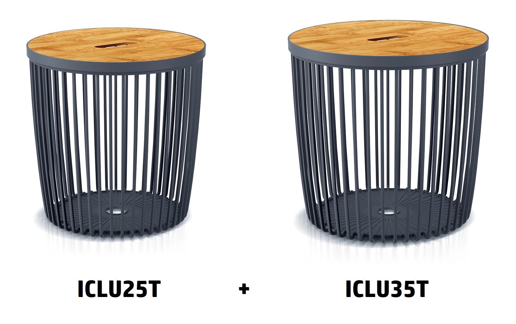 Levně Prosperplast Set 2 univerzálních košů CLUBO s bambusovými víky 25+35l antracit