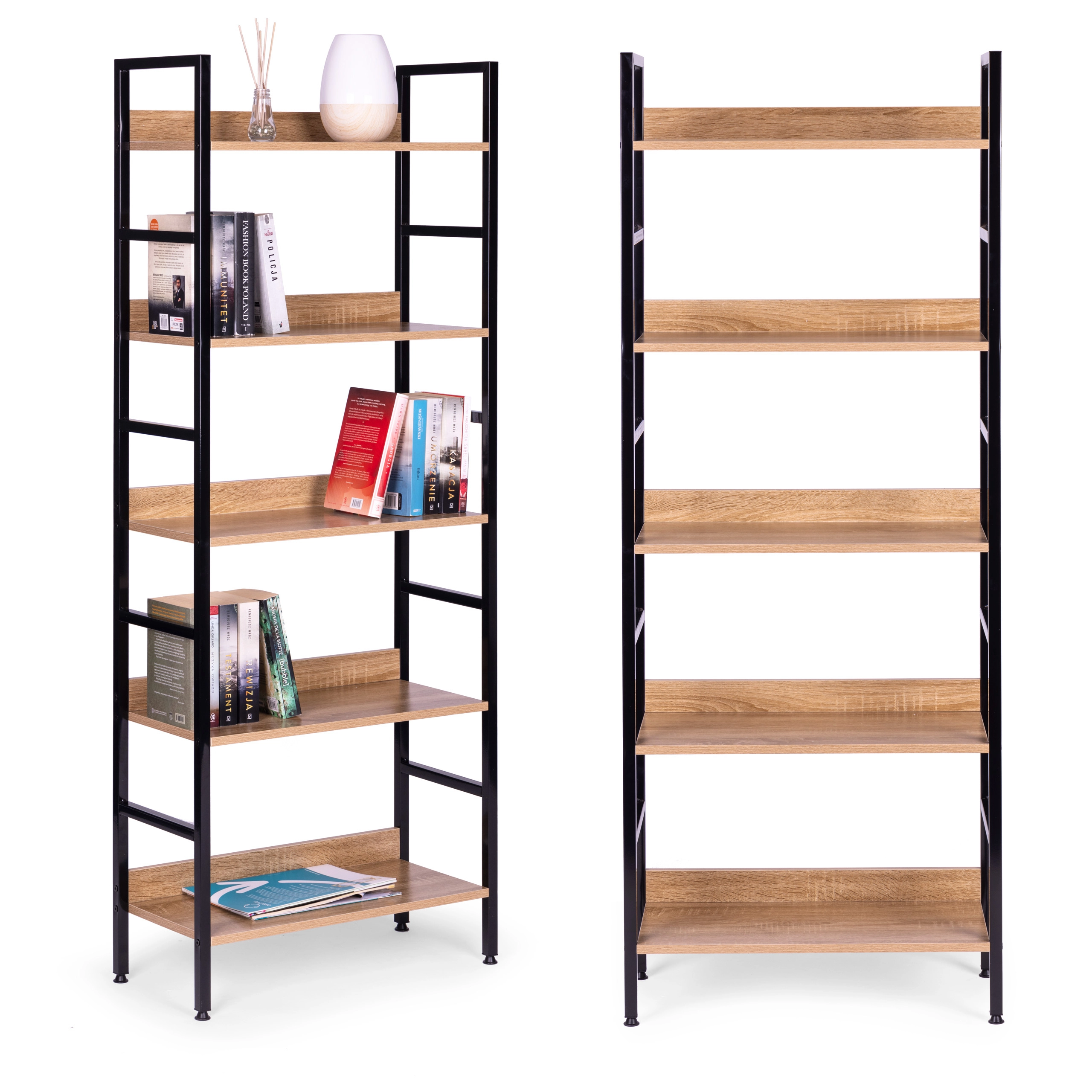 Levně ModernHome CWJ6028160CL Vysoký regál s 5 policemi, kov + MDF