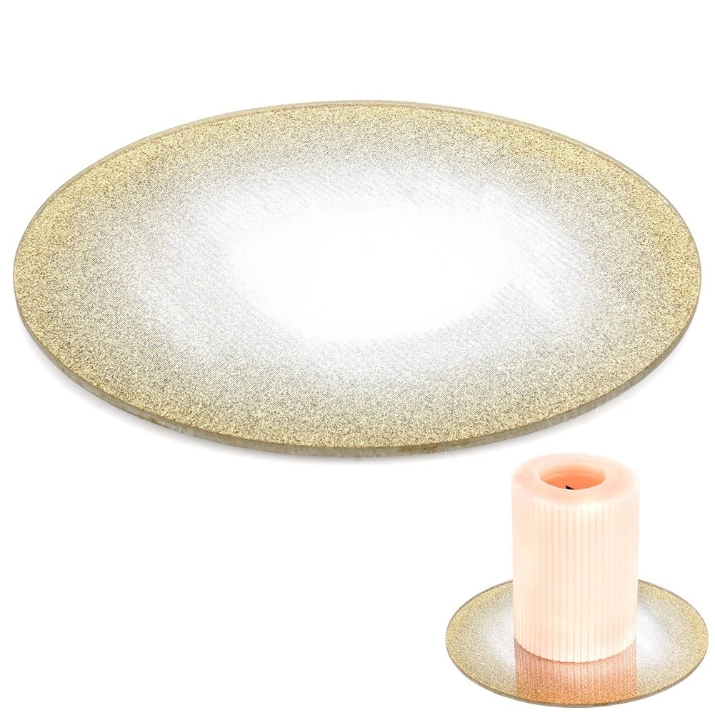 Levně Podtácek na svíčku 150 mm kulatý zrcadlo s gliterm, zlatá