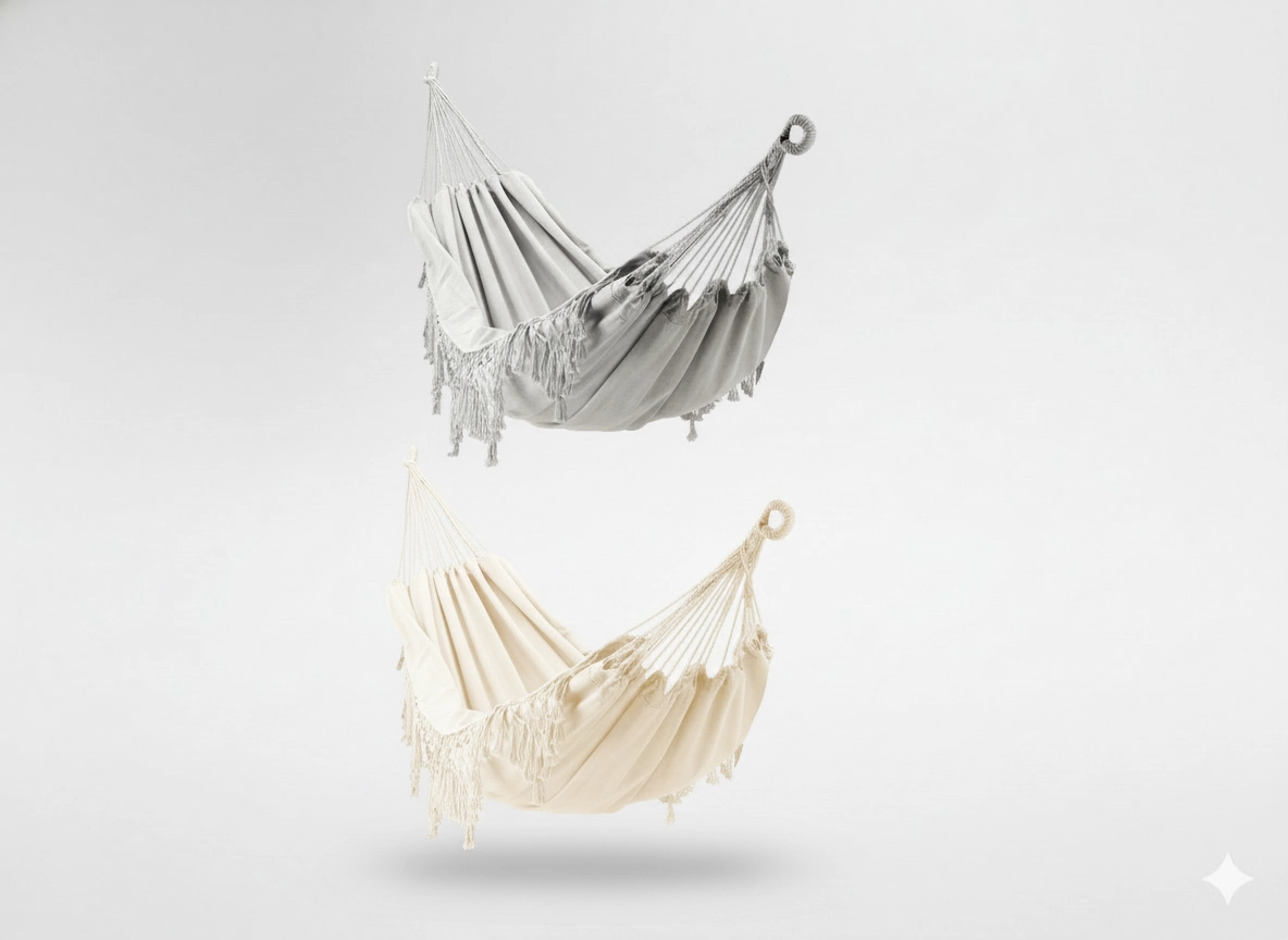 Levně Houpací síť s třásněmi boho 200 × 150 cm, béžová/šedá