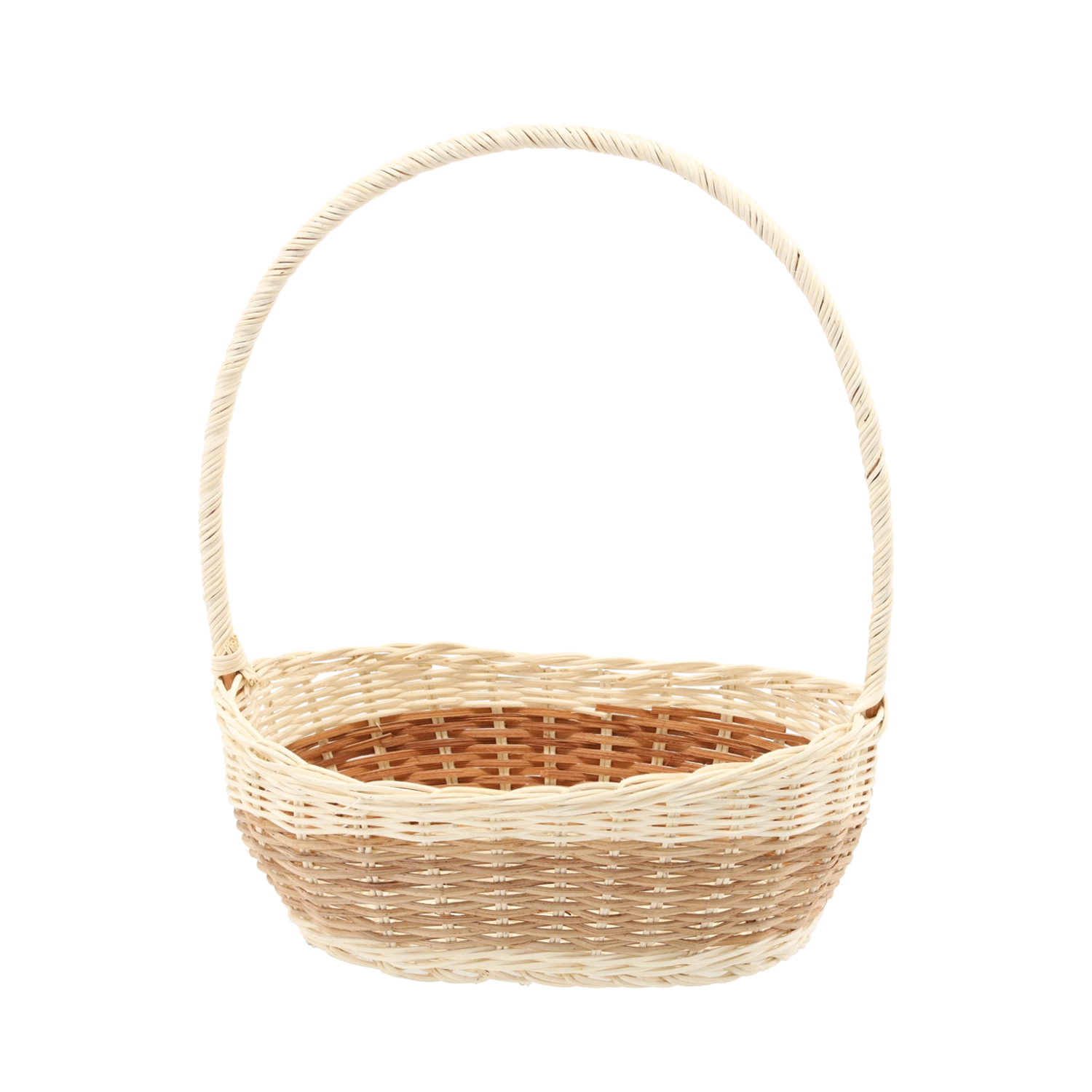 Levně Ratanový košík s držadlem bílý s přírodními prvky 30 × 22 × 10/12/38 cm