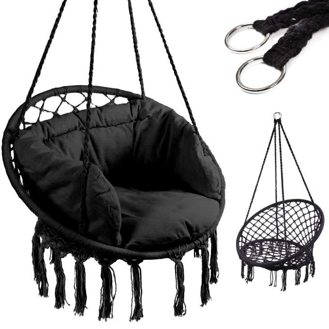 Levně RelaxPRO 9267-1 Závěsné houpací křeslo s poduškou, 80 cm, do 150 kg, ecru