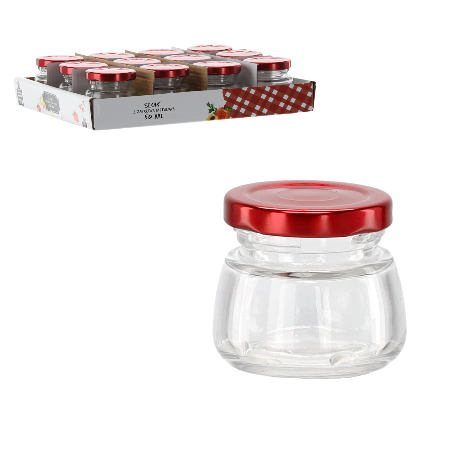 Levně Skleněná dóza 150 ml s červeným kovovým víčkem