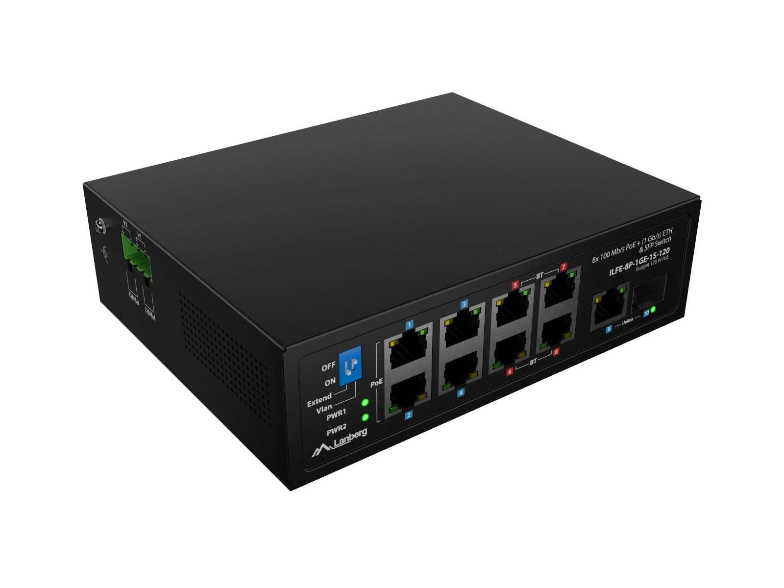 Levně Lanberg lehký průmyslový PoE switch ILFE-8P-1GE-1S-120 na DIN lištu