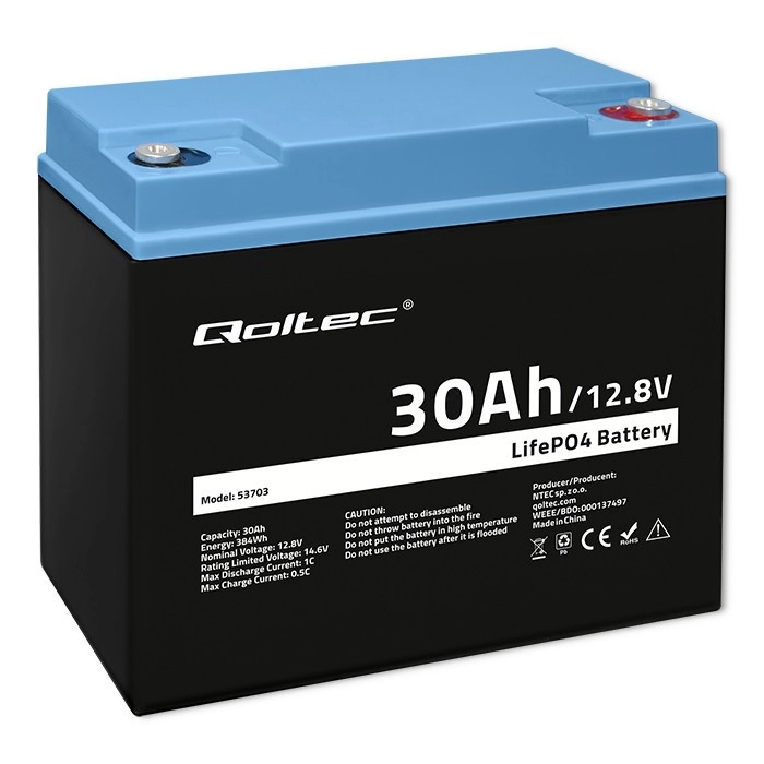 Levně Akumulátor LiFePO4 12.8 V 30 Ah s BMS od Qoltec