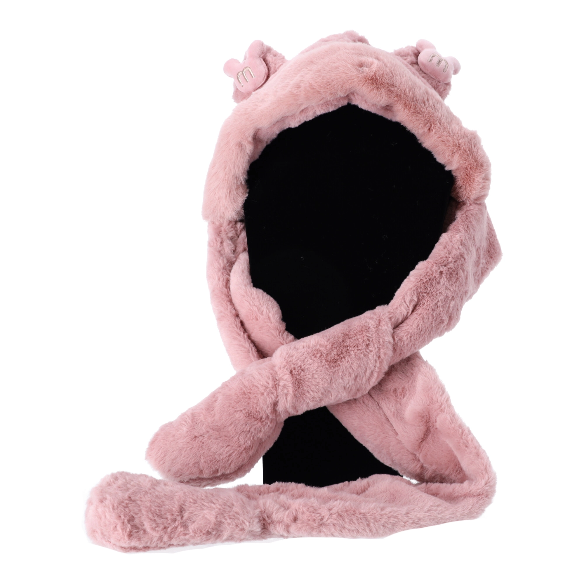 Levně Dětská plyšová čepice se šálou a rukavicemi 3v1 – Růžová
