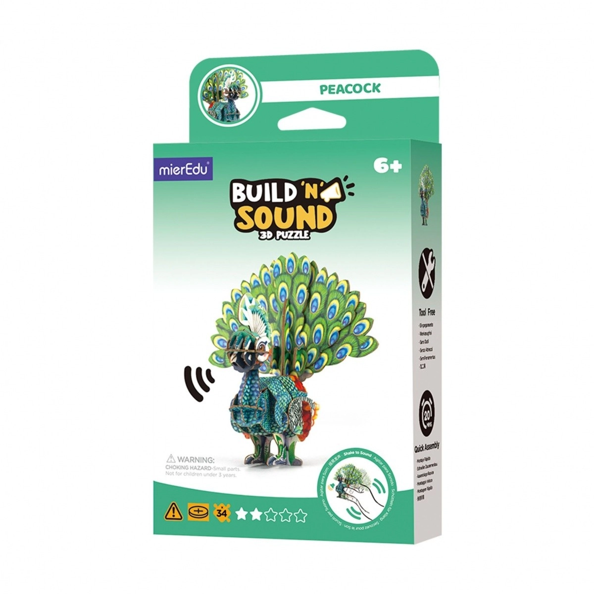 Levně 3D puzzle MierEdu Postav a poslouchej – páv