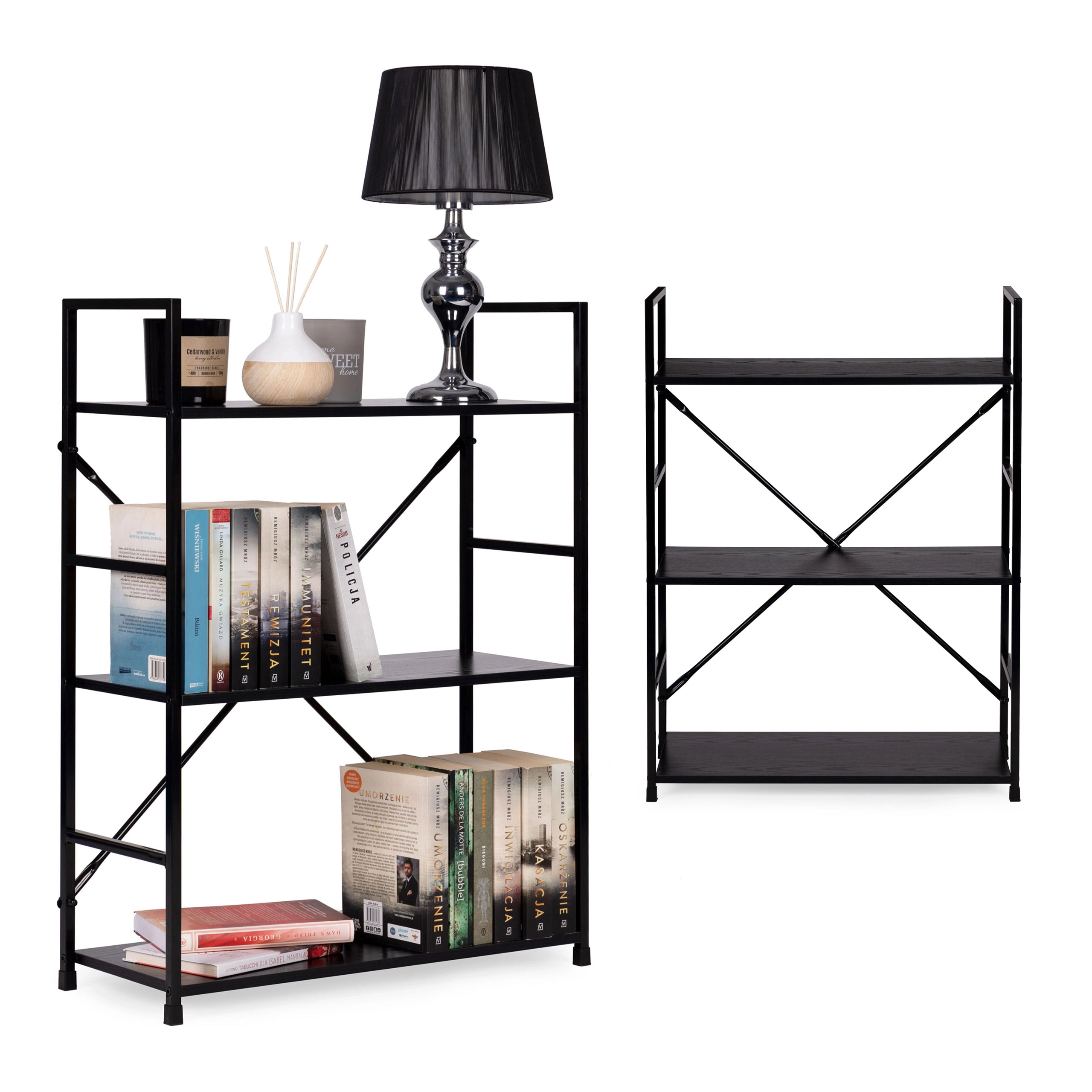 Levně Dřevěná knihovna s kovovým rámem LOFT, 3 police ModernHome