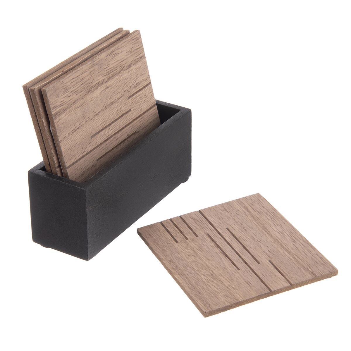 Levně Dřevěné podtácky se stojanem Line (4 ks, 10 × 10 cm)