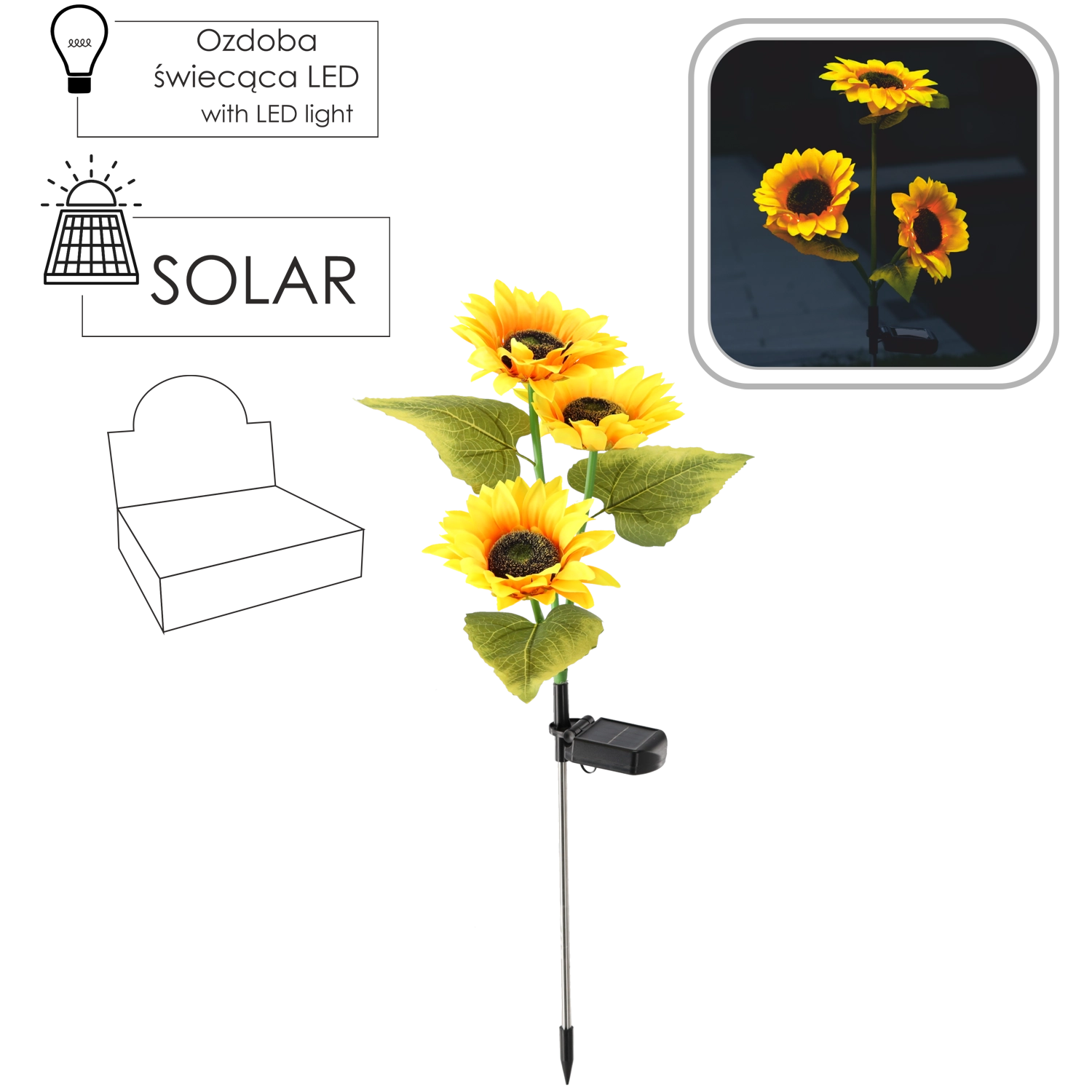 Levně Solární zahradní lampa slunečnice 70 cm, 30 LED teplá bílá