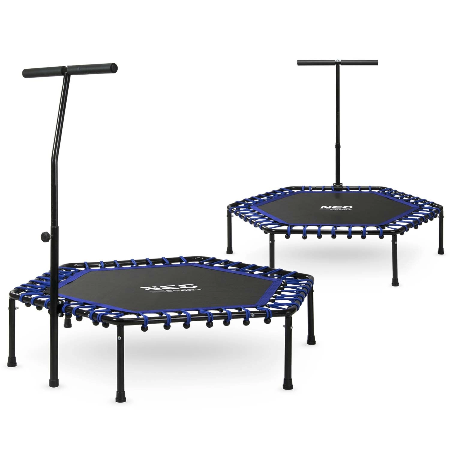 Levně Fitness trampolína Neo-Sport s madlem 127 cm šestihranná modrá