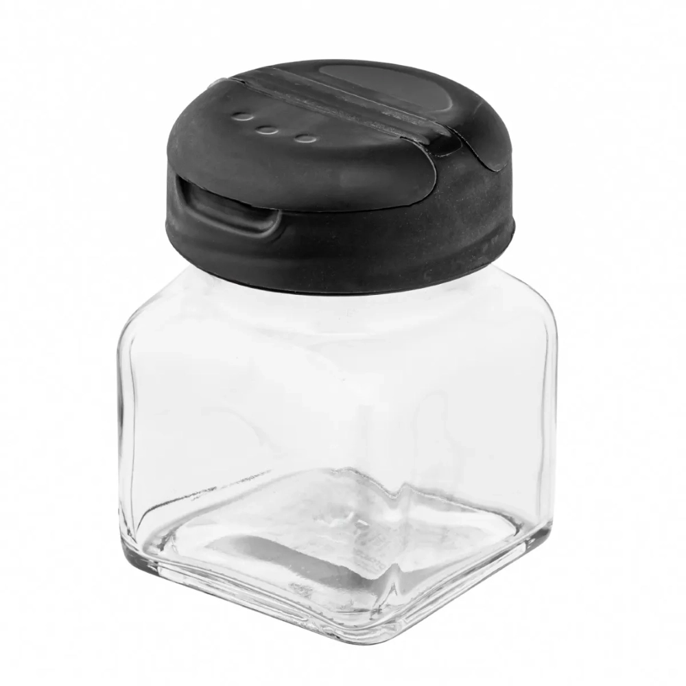 Levně Skleněná dóza na koření s výklopným víčkem 120 ml černá