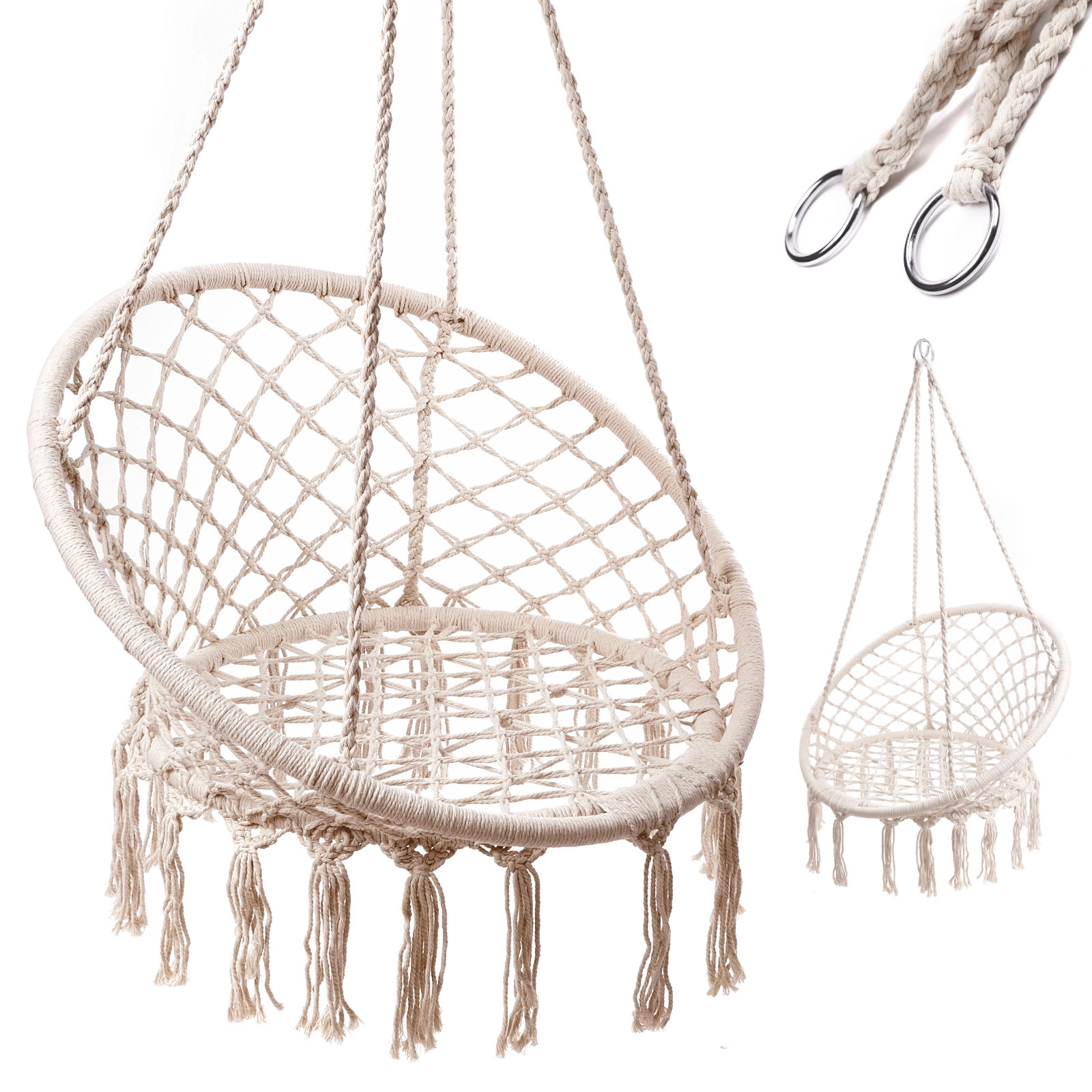 Levně KIK KX7629 Závěsné křeslo s třásněmi 80 cm bílá