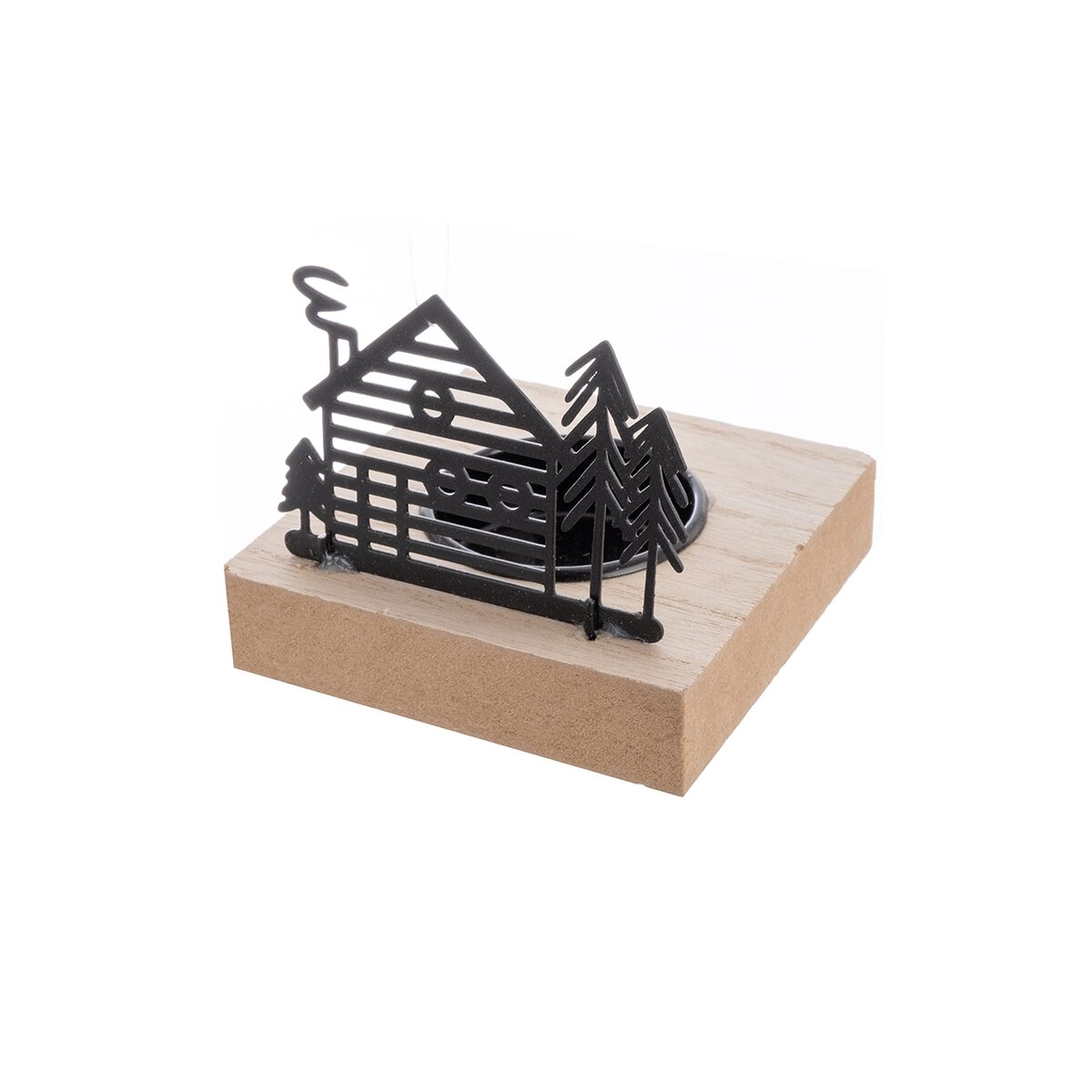 Levně Dekorativní svícen domeček ze dřeva a kovu 8 × 8 × 7 cm