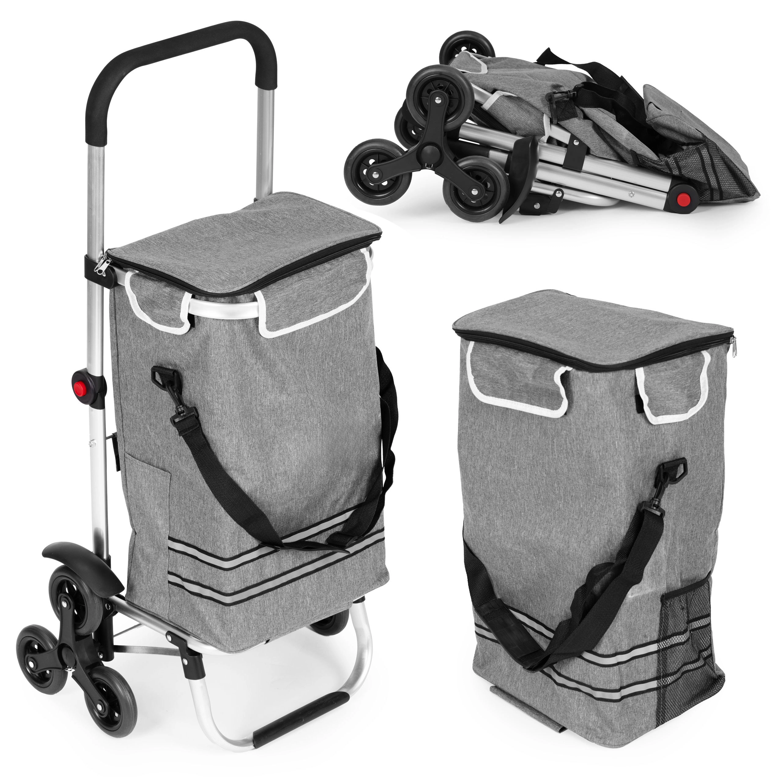 Levně ModernHome PGJSFC023-GY Skládací nákupní vozík s taškou do schodů, 30 l, termo kapsa, šedý