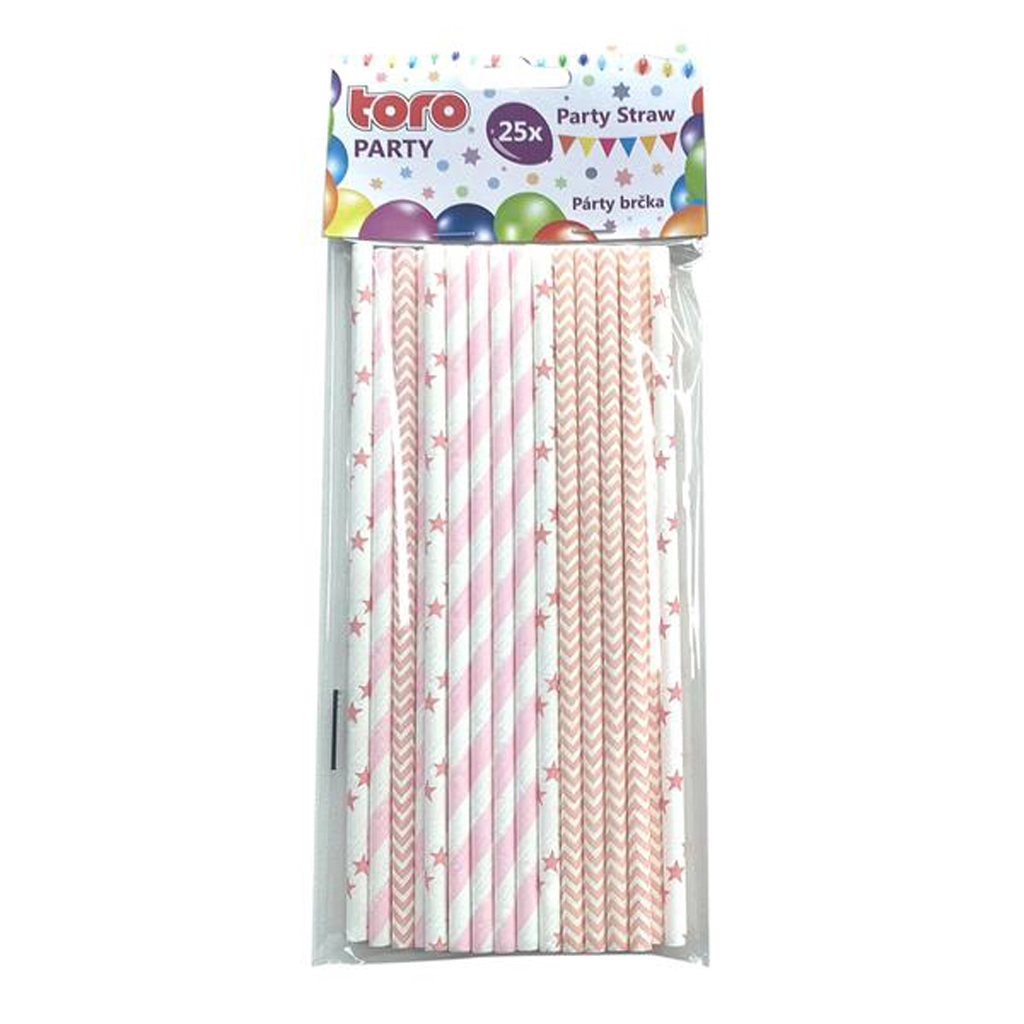 Levně Toro Papírová brčka 20 cm světle růžová