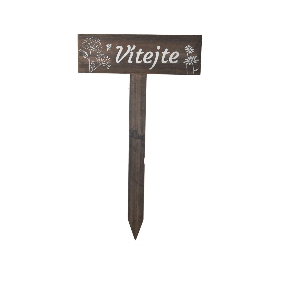 Levně Meadow dřevěný zápich "Vítejte" hnědý 45 cm