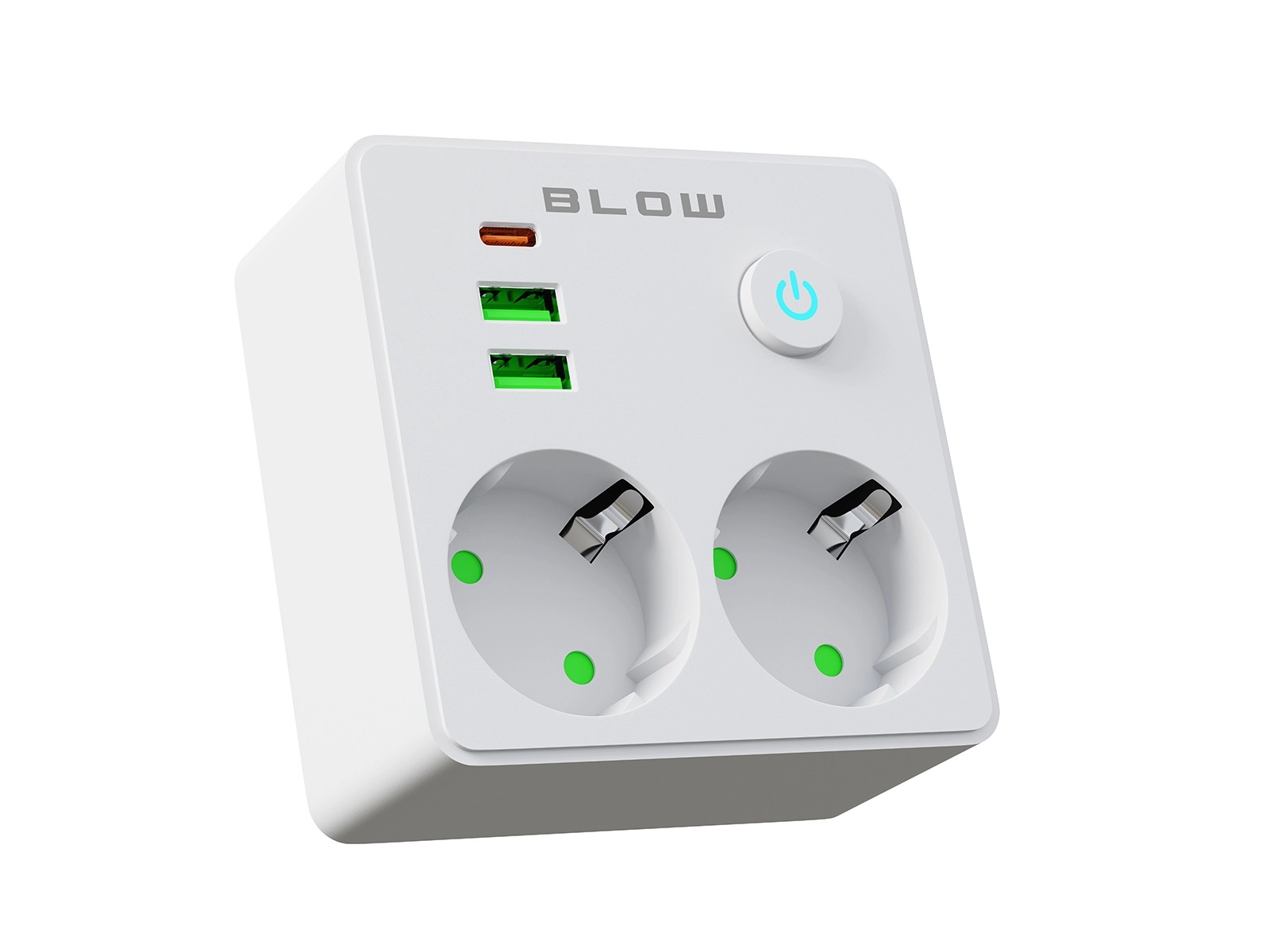 Levně BLOW rozbočovač do zásuvky se 2 zásuvkami, 2× USB a USB‑C, bílý