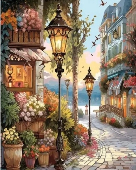 Levně Norimpex diamantové malování květinová ulice 30 × 40 cm