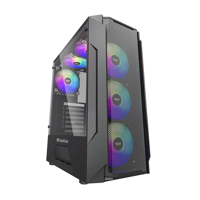 Levně Počítačová skříň Darkflash LEO černá se skleněným panelem a RGB osvětlením