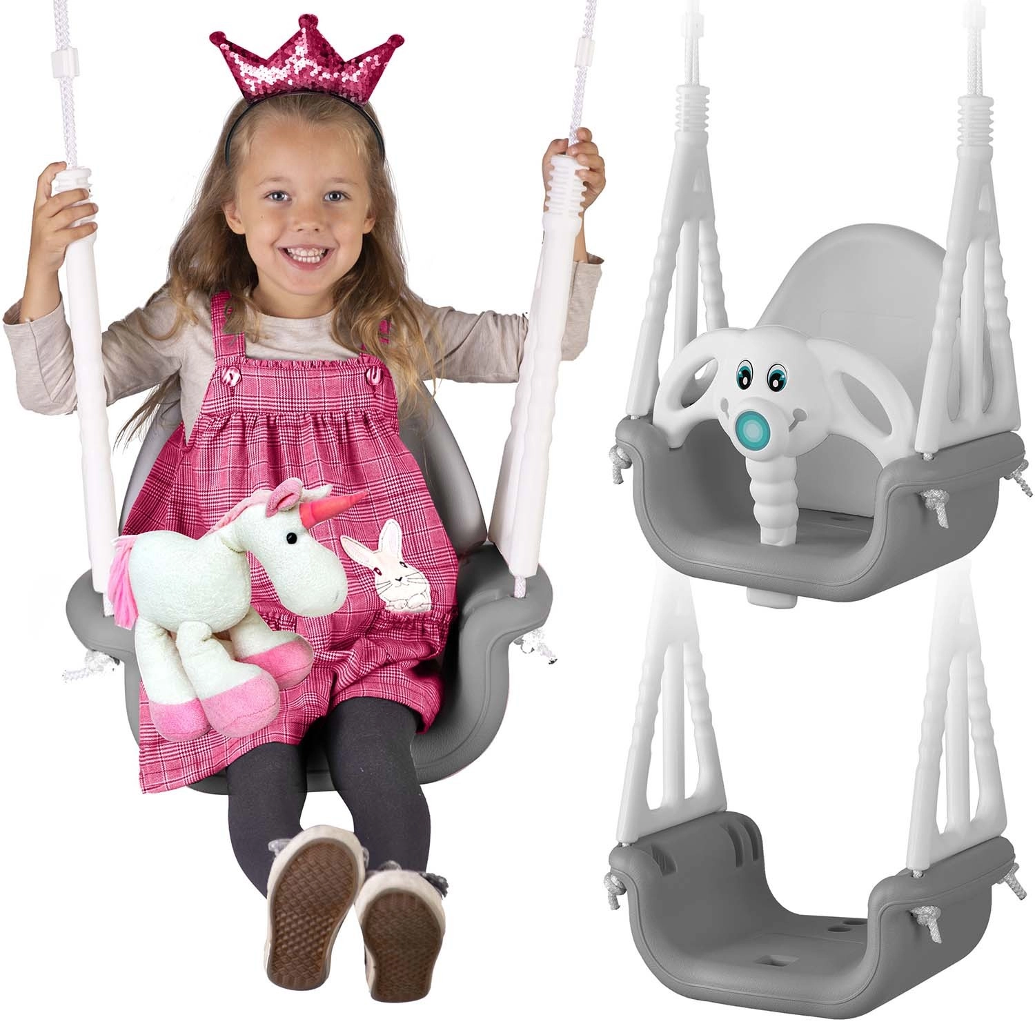 Levně Ricokids houpačka Elephant 3v1 šedá a bílá