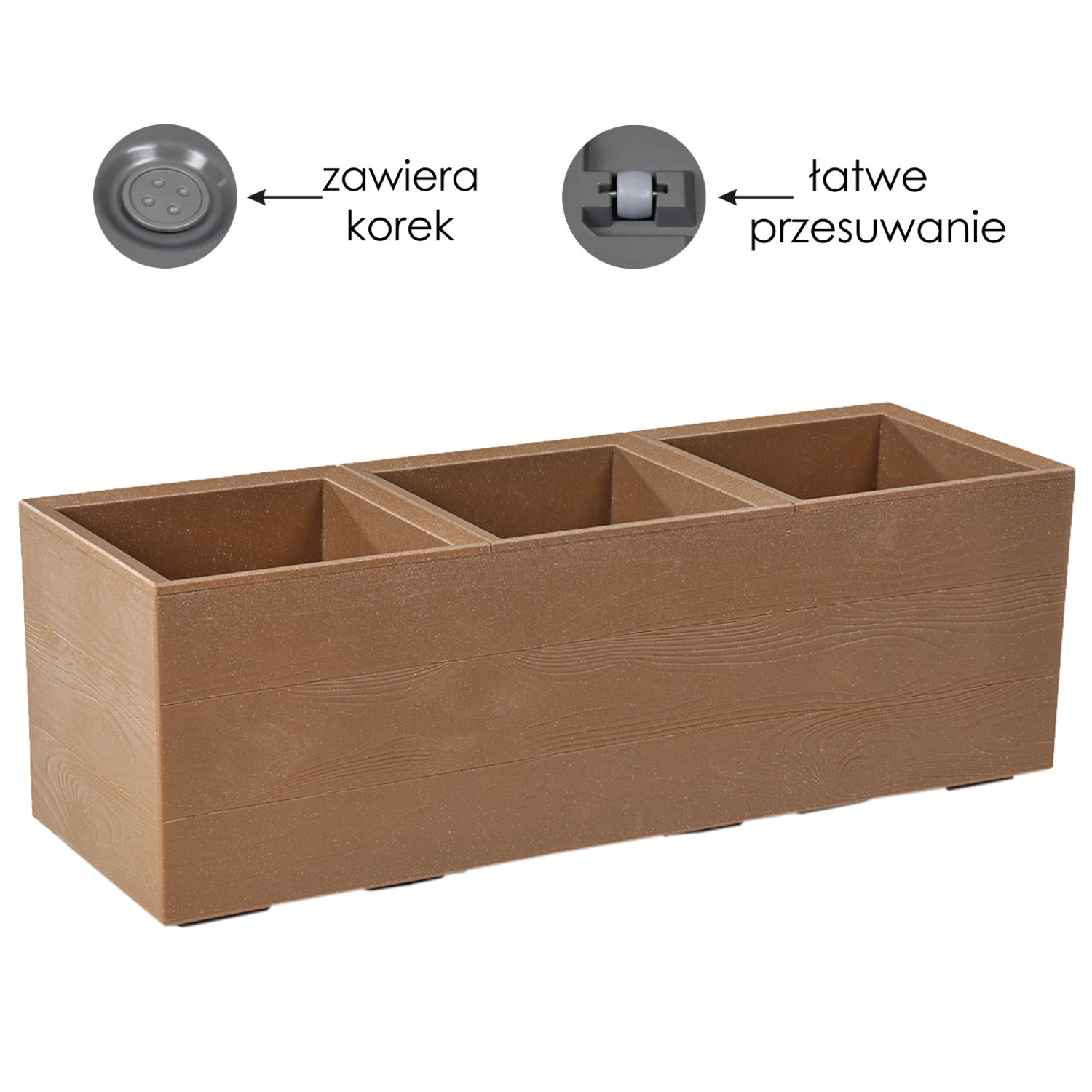 Levně Květináč Lamela Karo Eco Wood s imitací dřeva na kolečkách 39 l