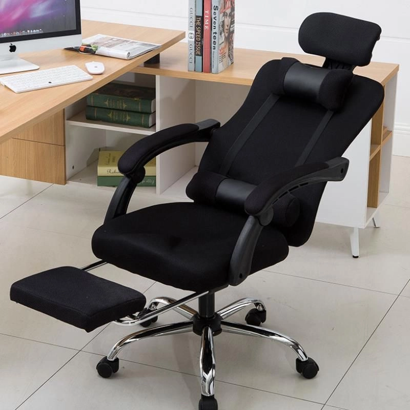 Levně Otočná ergonomická kancelářská židle s podnožkou a opěrkou hlavy – černá