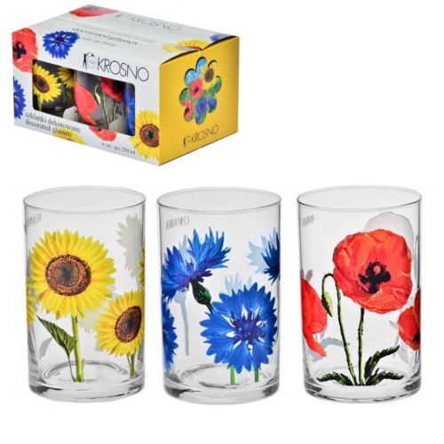 Levně Sada 6 zdobených sklenic Krosno Kwiaty Polskie 250 ml