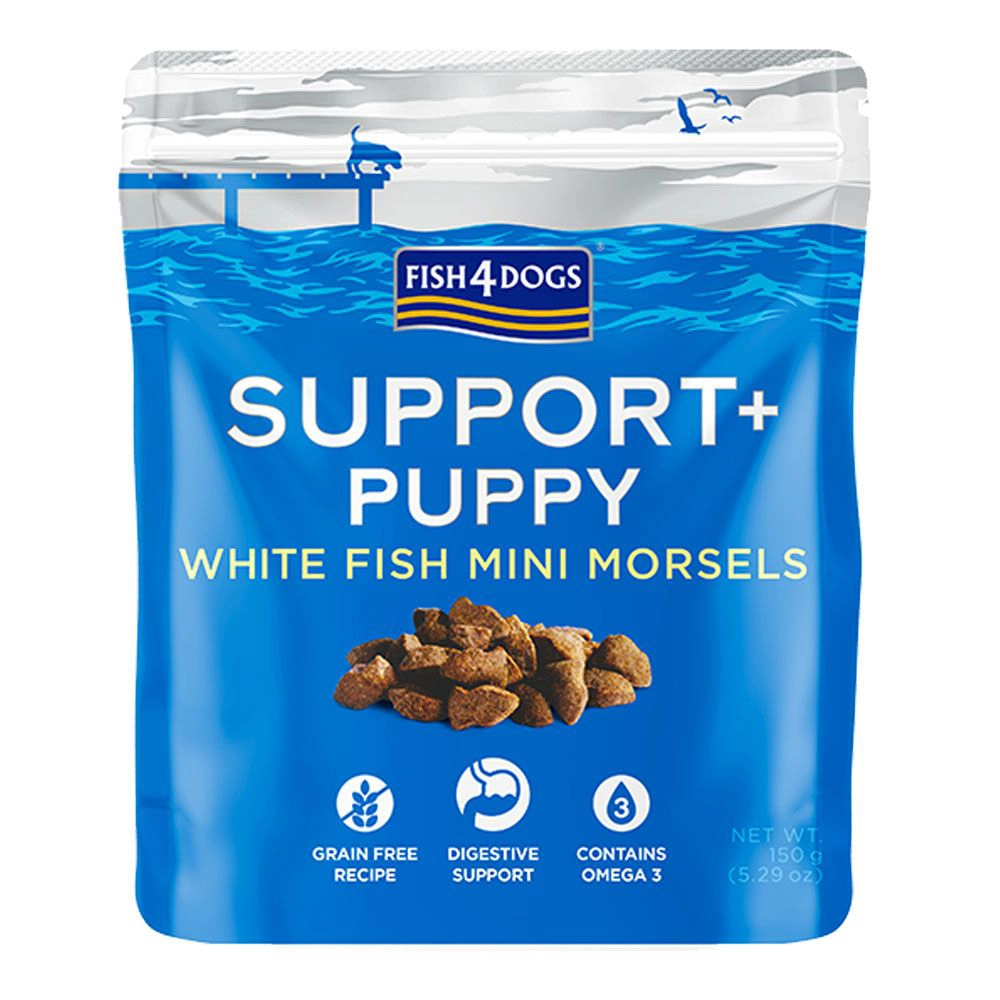 Levně FISH4DOGS Pamlsky pro štěňátka SUPPORT+ podpora trávení bílá ryba s prebiotiky 150 g