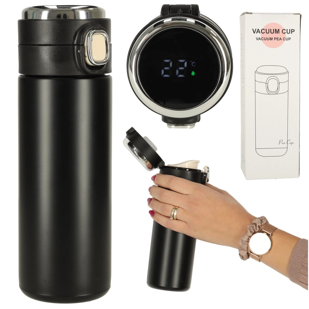 Levně Termohrnek s náustkem a LED displejem 420 ml černý