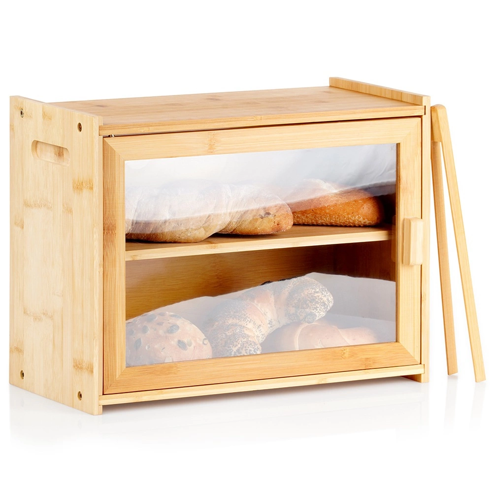 Levně Bambusový dvouúrovňový chlebník se štípačkami 40 × 20 × 31 cm