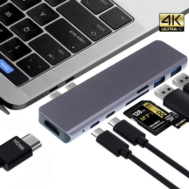 Levně Adaptér 7v1 USB‑C hub s HDMI 4K a čtečkou SD pro MacBook Pro/Air – šedý