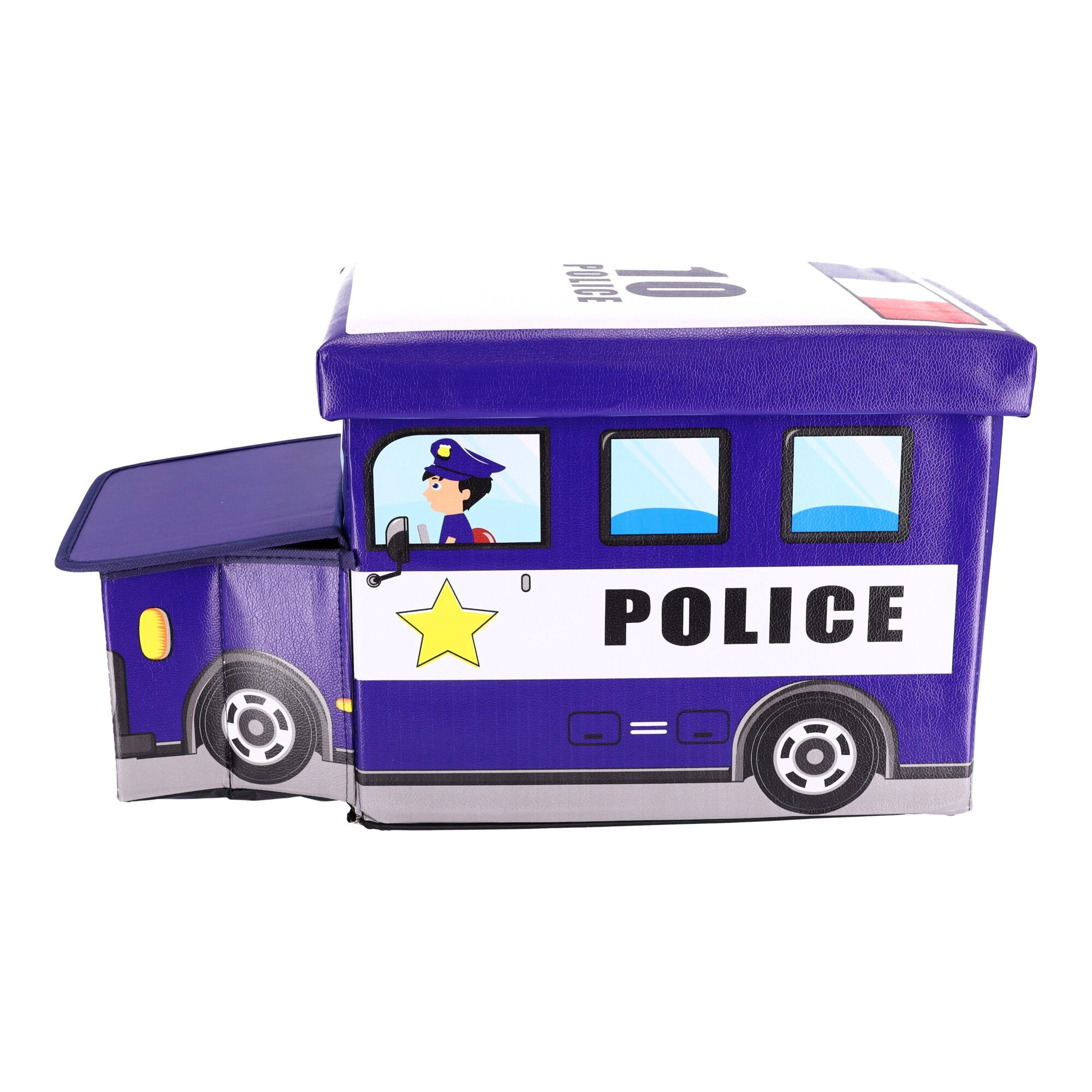 Levně Úložný box na hračky s taburetem – policejní auto
