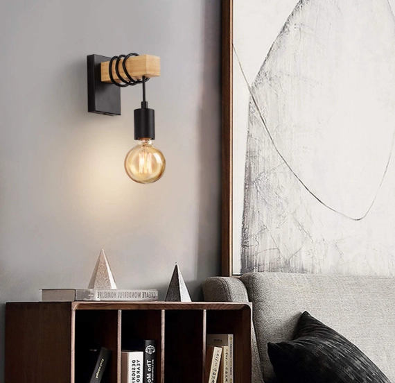 Levně Kinkiet nástěnný Loft černo-dřevěný