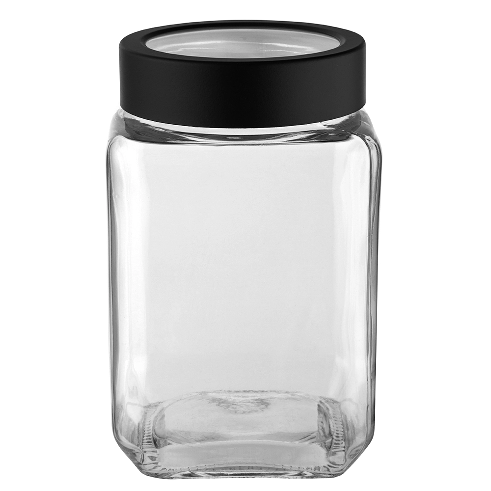 Levně Altom Design skleněná čtvercová dóza s víčkem 700 ml, černá