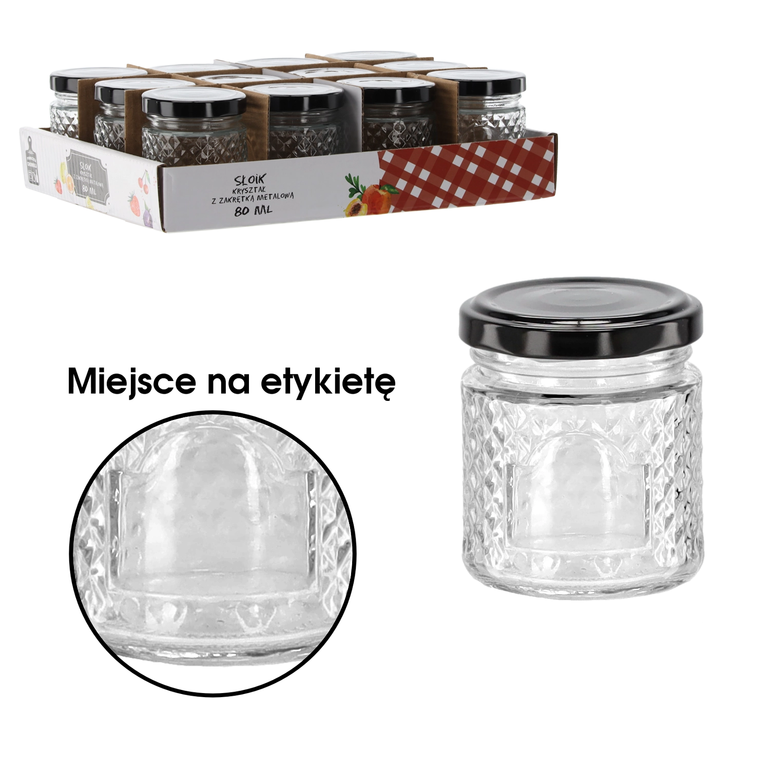 Levně Skleněná dóza 80 ml s černým kovovým víčkem