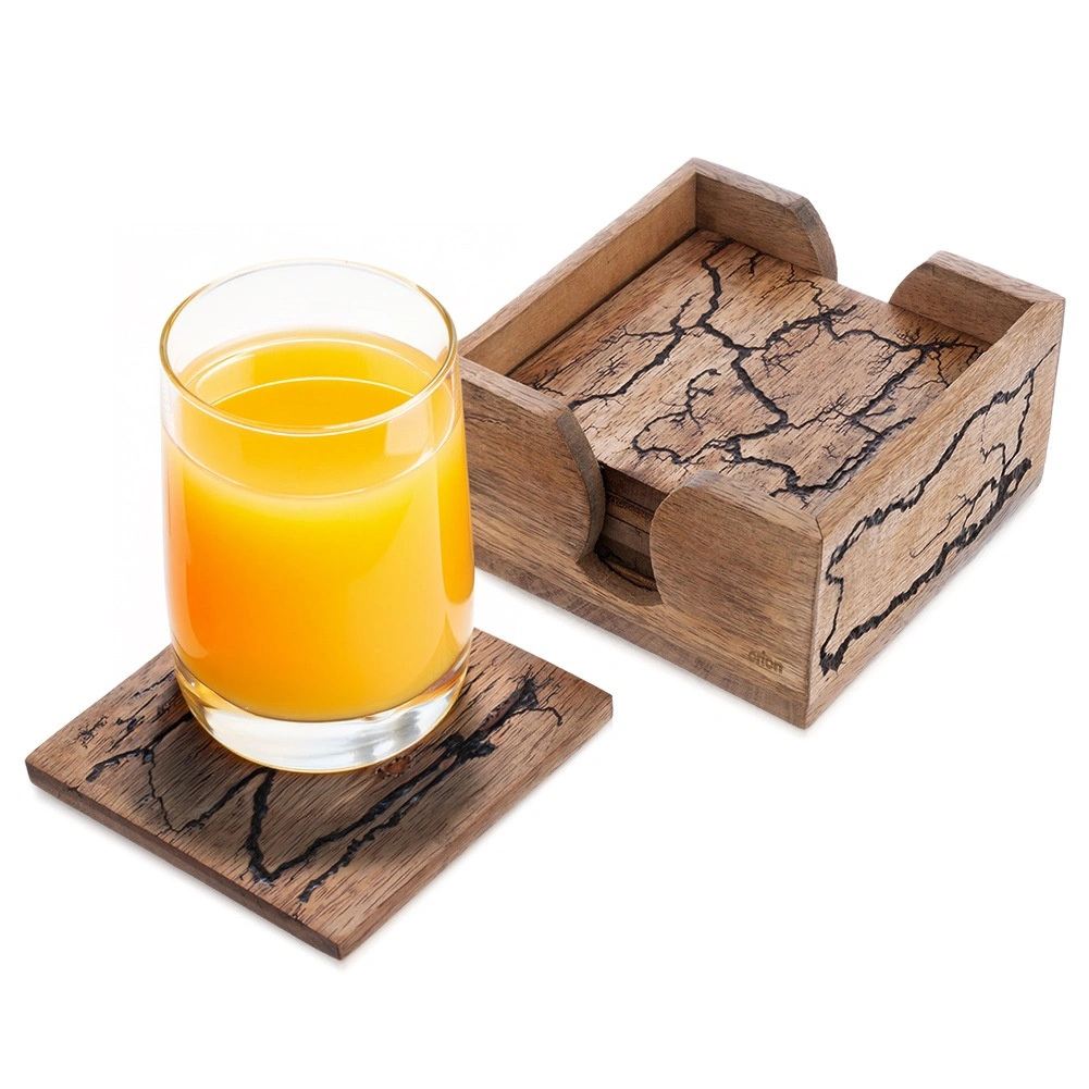 Levně ORION Podtácek dřevo MANGO electric 11,5x11,5 cm+stojan 6 ks
