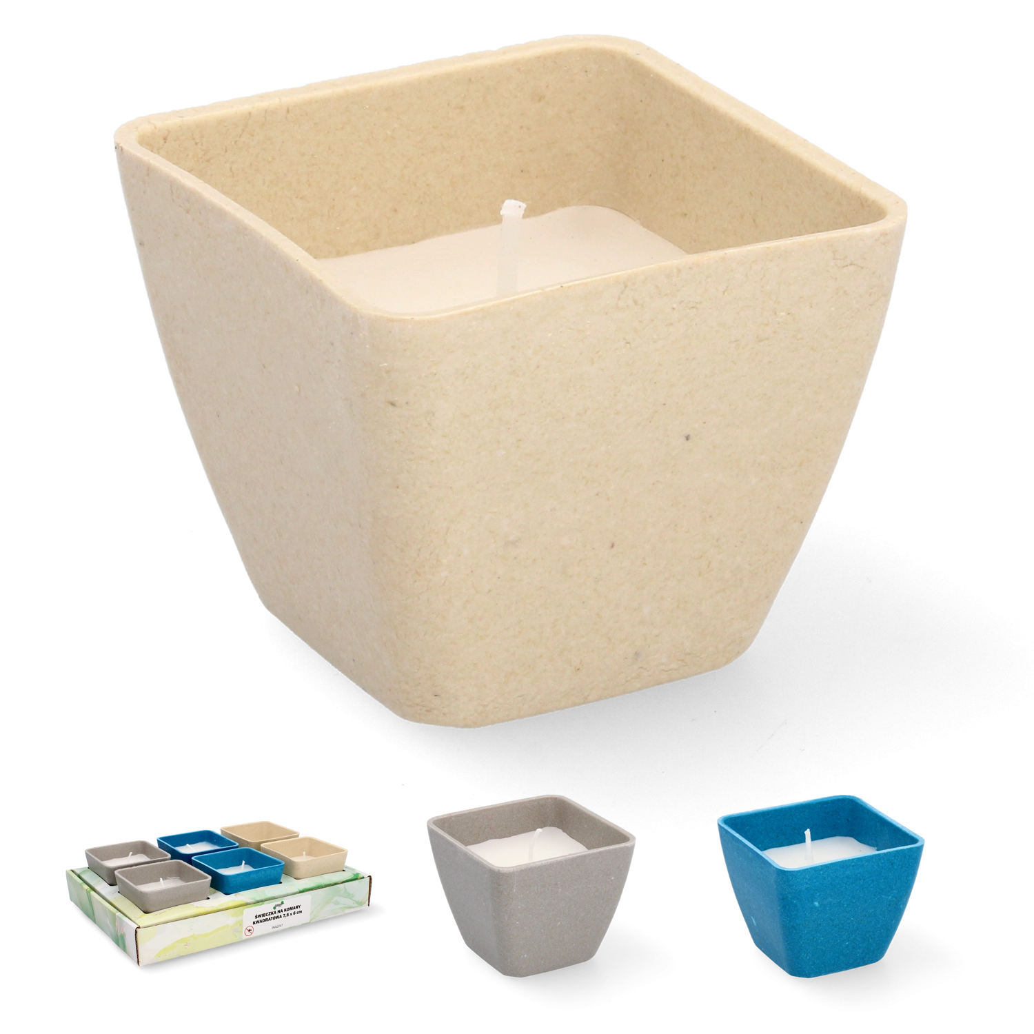 Levně Dekorativní svíčka Citronella čtvercová 7,5 × 6 cm