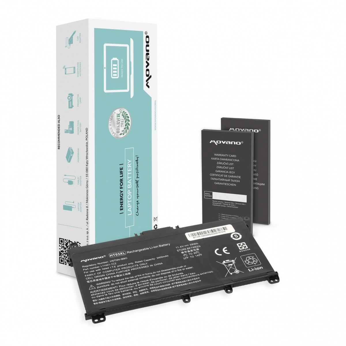 Levně Movano baterie HT03XL pro notebooky HP 240/250/255/256 G7 a 340/348 G5 (3400 mAh, 39 Wh)