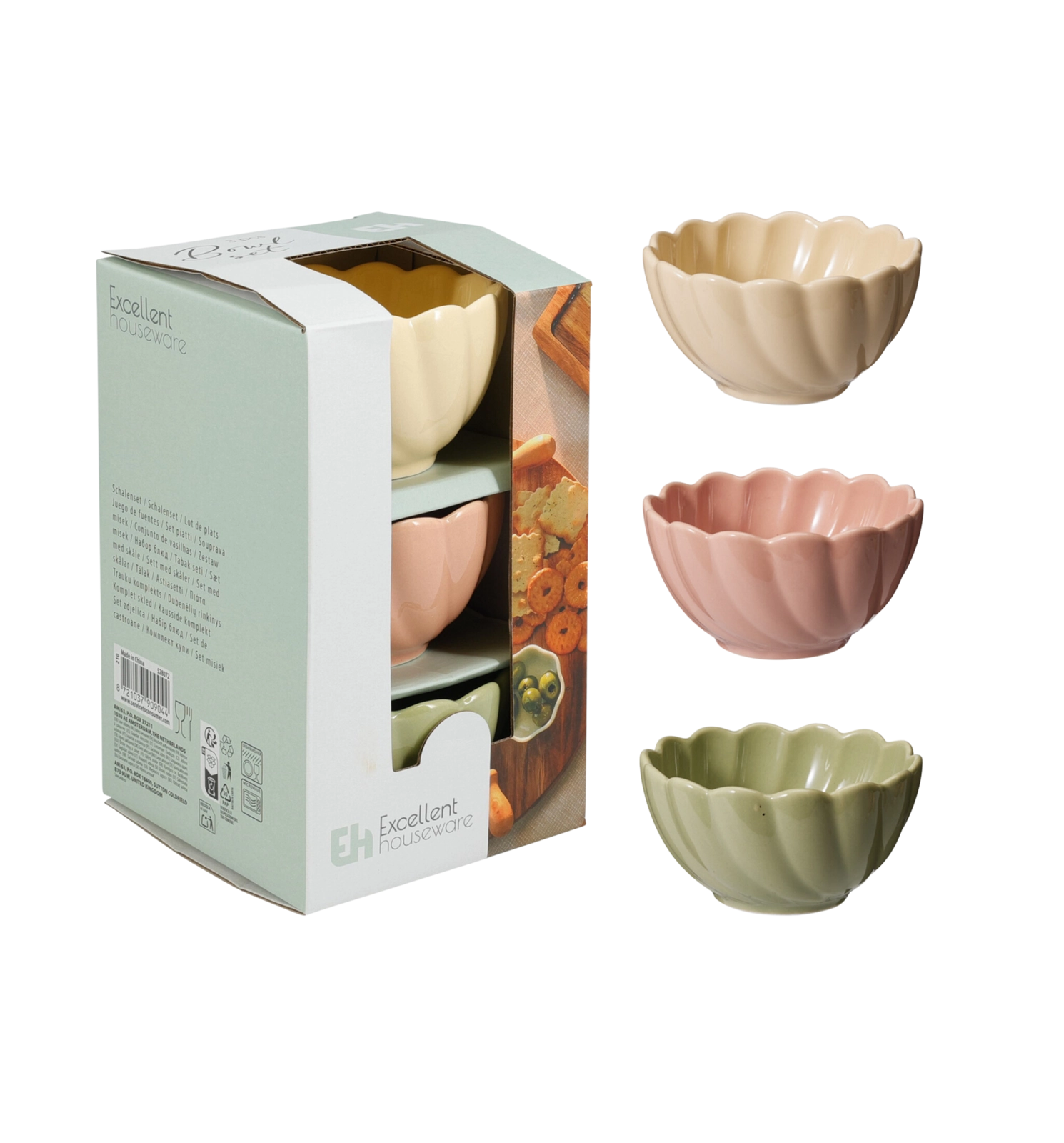 Levně Sada keramických misek ve tvaru květiny – pastelové barvy, 3 ks