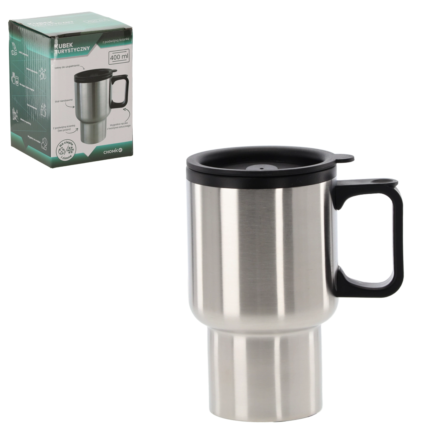 Levně Turistický nerezový hrnek s rukojetí 400 ml